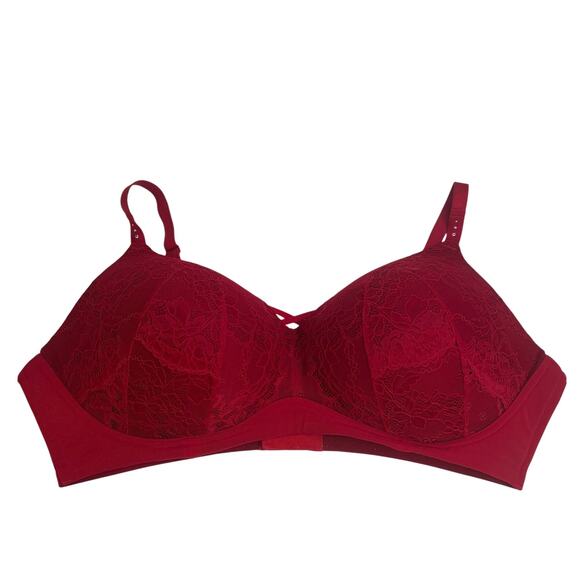 Torrid 46DDD Bra Dream Wire Free Boost Push Up Padded Rhinestone Red Lace - Picture 2 of 16